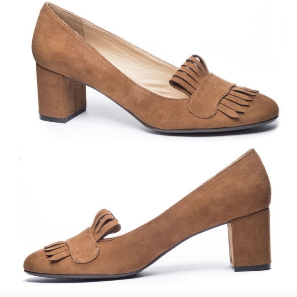 Brown Suede Block Heel Loafers